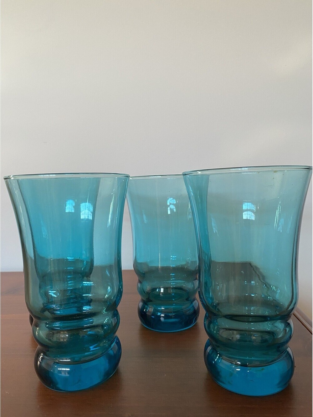 VTG MCM 1970s Anchor Hocking Tulip Design Blue/Aquamarine Glass H5.75" Set of 4